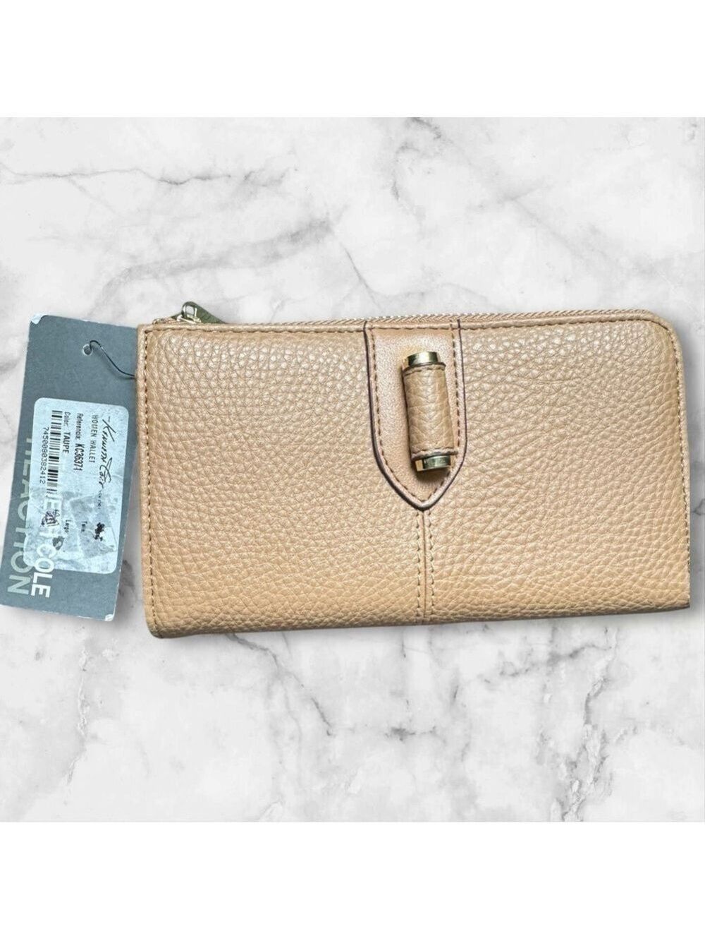 Kenneth Cole Reaction Tan Pebbled Leather Zipper Wallet